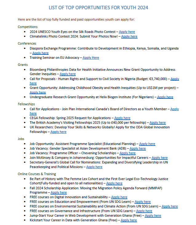 APPLY NOW!

Explore a diverse range of opportunities tailored for young #changemakers like you. From internships to #fellowships, #scholarships to #grants, this curated selection aims to empower and support your journey to impact!

Link bit.ly/4ciFvYm
