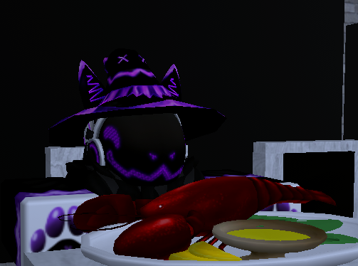 my roblox protogen eating a lobster in work at a pizza place! :3