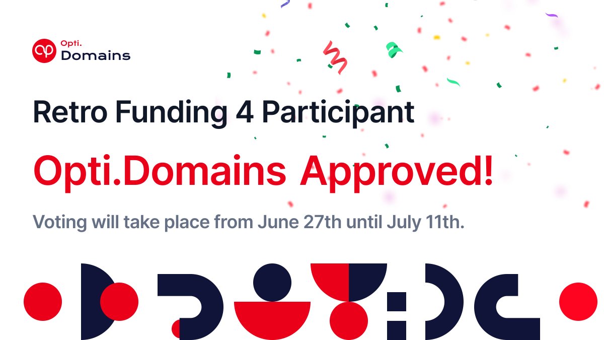 Opti.domains is joining the party! We're thrilled to be selected for Retro Funding 4 and can't wait to contribute to the future of retro funding!