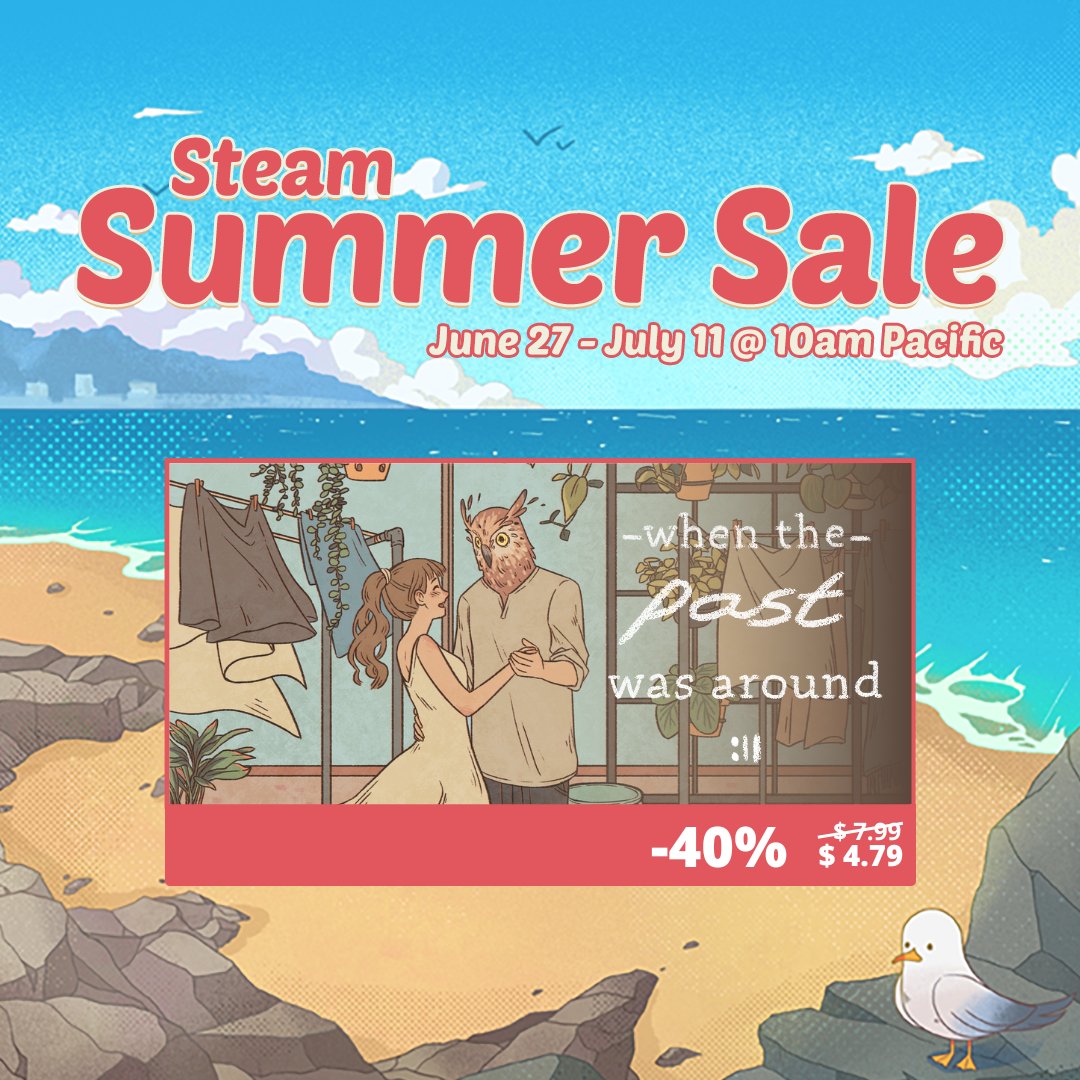 ✨ 40% OFF ✨
During #Steam Summer Sale 2024!

🎻 When The Past Was Around
An adventure point-and-click puzzle game about love, moving on, letting go, and the joy and pain of everything in between.

✨ Get it now! 
store.steampowered.com/app/1164050/Wh… 

#indiegame #narrativegame