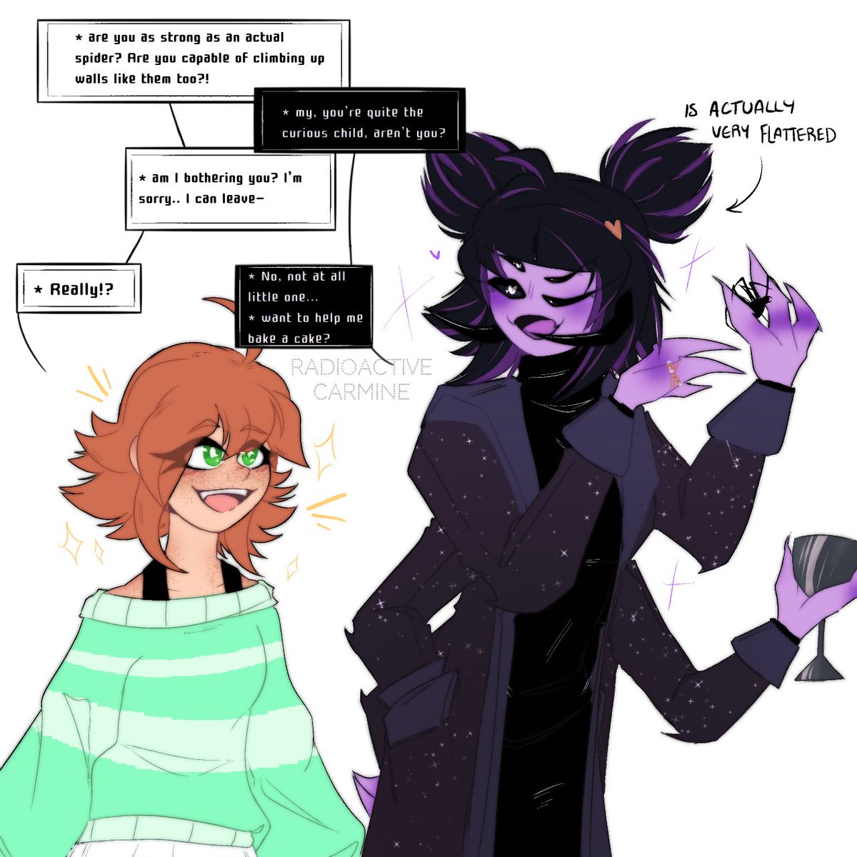 B0Z0BO's tweet photo. They met. and then they baked together! 😌
Chloe belongs to @aur0ra_b0reali 💜
#pacified #undertaleua #undertalemuffet #muffet #muffetau
(messed up on the tags, mb) https://t.co/eodLLKJXma