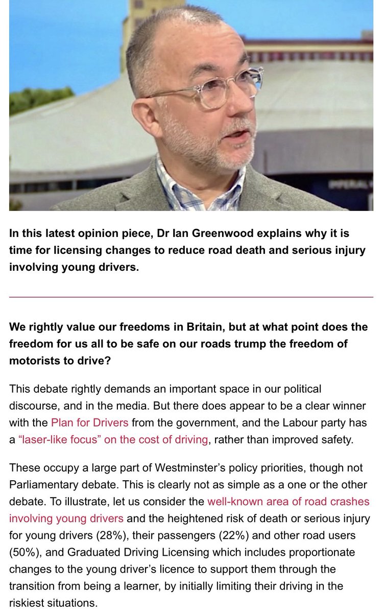 ian_m_greenwood's tweet photo. The disproportionate risk of death or serious injury in young driver crashes has been a consistent policy problem for decades (4,935 people in 2022). Here in @Road_Safety_GB I argue that the failure to implement a British #GDL is a major failure in British policy making. This is why …. 

https://t.co/xhsrDjPyZ7