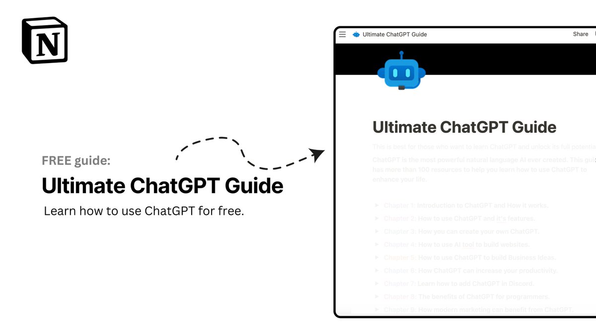 GPT-4 can help you make $5000 per month.

But 99% of people don't know how.

So, I created this ChatGPT ultimate guide for you.

It's free for next 24 hours.

To get this, simply:

• Like and RT
• Comment "Free"
• Follow me (So, I can DM you)