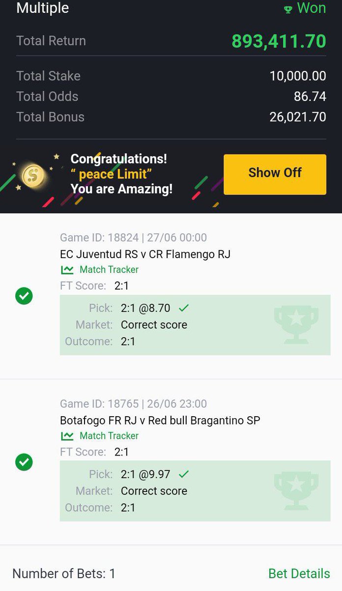 fixed24231's tweet image. ALL MY CLIENTS ARE SMILING 😁 WE MADE AGAIN, YESTERDAY ODD WON !!!
FIXED MATCHES WON!! FIXED MATCHES WON!! CONGRATULATIONS  TO OUR VARIOUS SUBSCRIBERS YESTERDAY AND THANKS TO THOSE  WHO BELIEVES IN US AND SUBSCRIBE