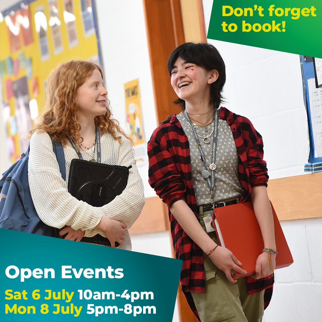 Book your ticket to our Open Event and discover life at Hills Road in Cambridge. Our Open Events are on Saturday 6 July between 10 am to 4 pm and Monday 8 July between 5 pm to 8 pm. 

<a href="/WitchfordVC/">Witchford VC</a> @Trumpington_Edu <a href="/SVC_Careers/">Soham Village College - Careers Team</a> <a href="/SawstonVC/">Sawston Village College</a> @elycollege

buff.ly/3KMP59X