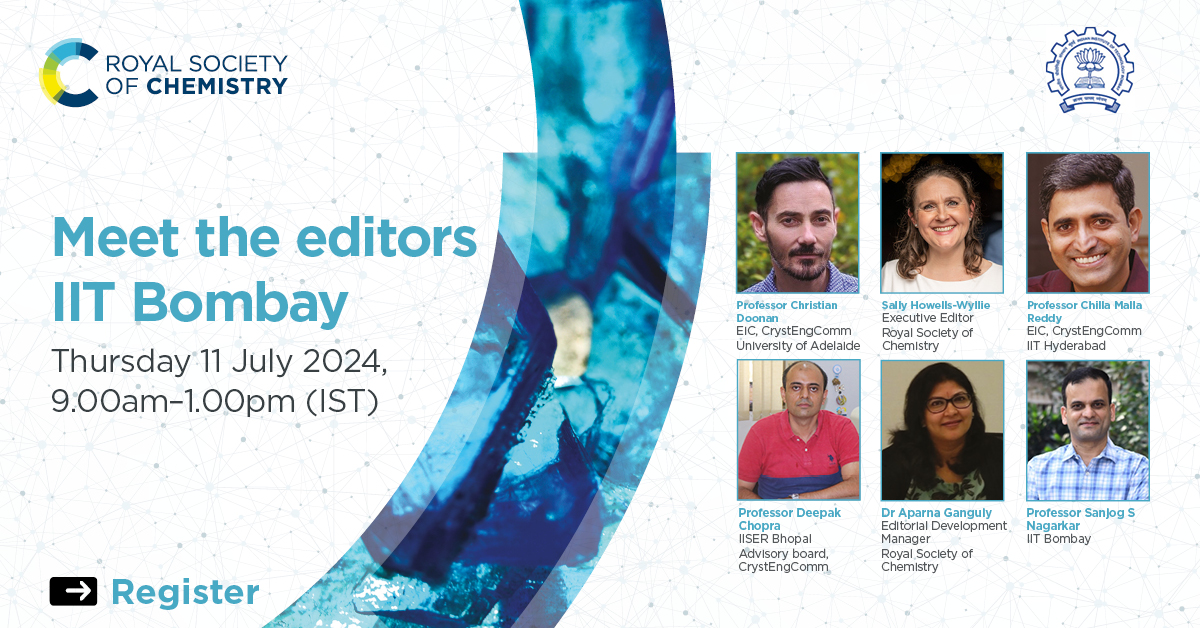 Royal Society of Chemistry (@roysocchem) on Twitter photo Join us for an insightful conversation with editors-in-chief, editorial board members, & subject experts at IIT Bombay on 11 July 2024. Learn about #publishing, peer review and more. Register now: rsc.li/3L1dqc4
<a href="/CrystEngComm/">CrystEngComm</a> <a href="/UAchemist/">cdoonan</a> <a href="/cmallareddy/">C Malla Reddy</a> <a href="/SallyHowells/">Sally Howells-Wyllie</a> Join us for an insightful conversation with editors-in-chief, editorial board members, & subject experts at IIT Bombay on 11 July 2024. Learn about #publishing, peer review and more. Register now: rsc.li/3L1dqc4
<a href="/CrystEngComm/">CrystEngComm</a> <a href="/UAchemist/">cdoonan</a> <a href="/cmallareddy/">C Malla Reddy</a> <a href="/SallyHowells/">Sally Howells-Wyllie</a>