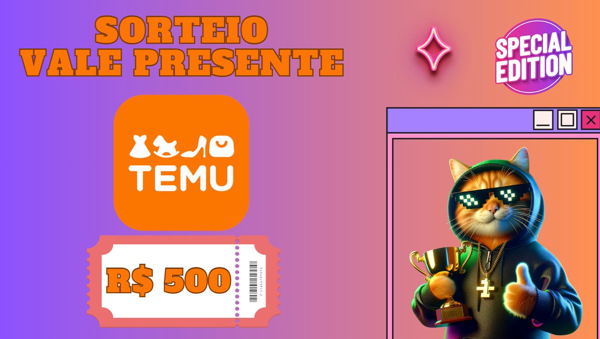 gatunopromos's tweet image. 🚨SORTEIO:

E PRA AGRADECER VOCÊS VOU SORTEAR R$ 500 EM COMPRAS NA TEMU PRA QUEM FOR MEU SEGUIDOR E DER LIKE E RT NA POSTAGEM ABAIXO👇