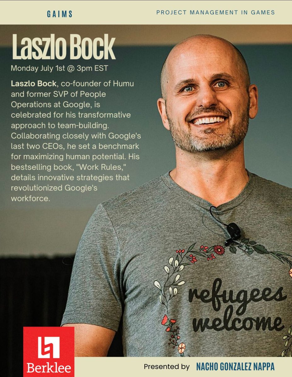 Nacho González Nappa (@nachouy) on Twitter photo Looking forward to have <a href="/LaszloBock/">Laszlo Bock</a> at <a href="/BerkleeCollege/">Berklee College of Music</a> next week. We’ll discuss his book Work Rules, how to build successful teams and enhance human potential.
Thank you, Laszlo! Looking forward to have <a href="/LaszloBock/">Laszlo Bock</a> at <a href="/BerkleeCollege/">Berklee College of Music</a> next week. We’ll discuss his book Work Rules, how to build successful teams and enhance human potential.
Thank you, Laszlo!