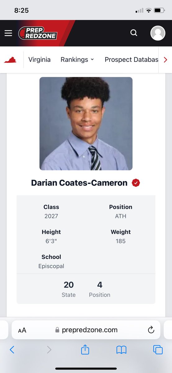 Darian Coates Cameron 2027 Nickel/WR (@dariancocam) on Twitter photo Thank you <a href="/PrepRedzoneVA/">Prep Redzone Virginia</a> @PRZPAvic <a href="/carljfred/">Carl Frederick</a> <a href="/GoLions1934/">Cole Laing</a>. Grateful to be ranked #20 in State of Virginia and 4th overall in my position for the Class of 2027! A lot of work still ahead. <a href="/RealCoachK_/">Kadeem Rodgers</a> <a href="/730scouting/">730 Scouting</a> <a href="/EHSfootball1839/">Episcopal High School Football</a> <a href="/MalloyCoach/">Coach Dan Malloy</a> <a href="/FST_CoachNowell/">Coach Erik Nowell</a> Thank you <a href="/PrepRedzoneVA/">Prep Redzone Virginia</a> @PRZPAvic <a href="/carljfred/">Carl Frederick</a> <a href="/GoLions1934/">Cole Laing</a>. Grateful to be ranked #20 in State of Virginia and 4th overall in my position for the Class of 2027! A lot of work still ahead. <a href="/RealCoachK_/">Kadeem Rodgers</a> <a href="/730scouting/">730 Scouting</a> <a href="/EHSfootball1839/">Episcopal High School Football</a> <a href="/MalloyCoach/">Coach Dan Malloy</a> <a href="/FST_CoachNowell/">Coach Erik Nowell</a>