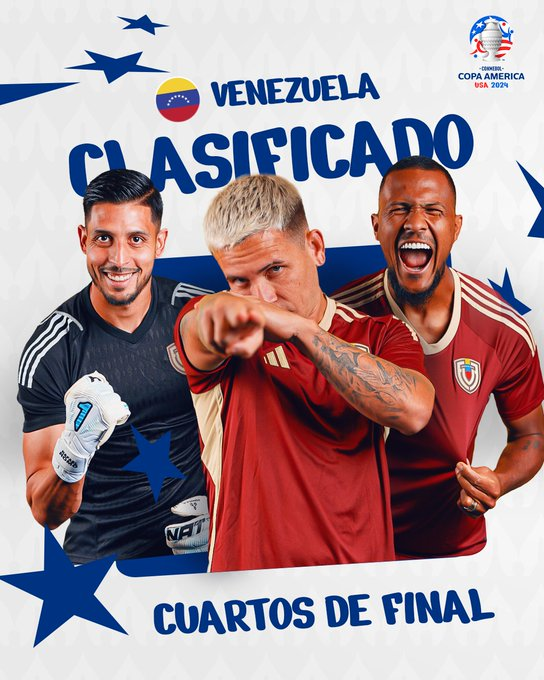 SVargasOK's tweet photo. ✅🇻🇪 Segunda selección clasificada a los cuartos de final de la Copa América 2024. https://t.co/GnScp9t9gJ