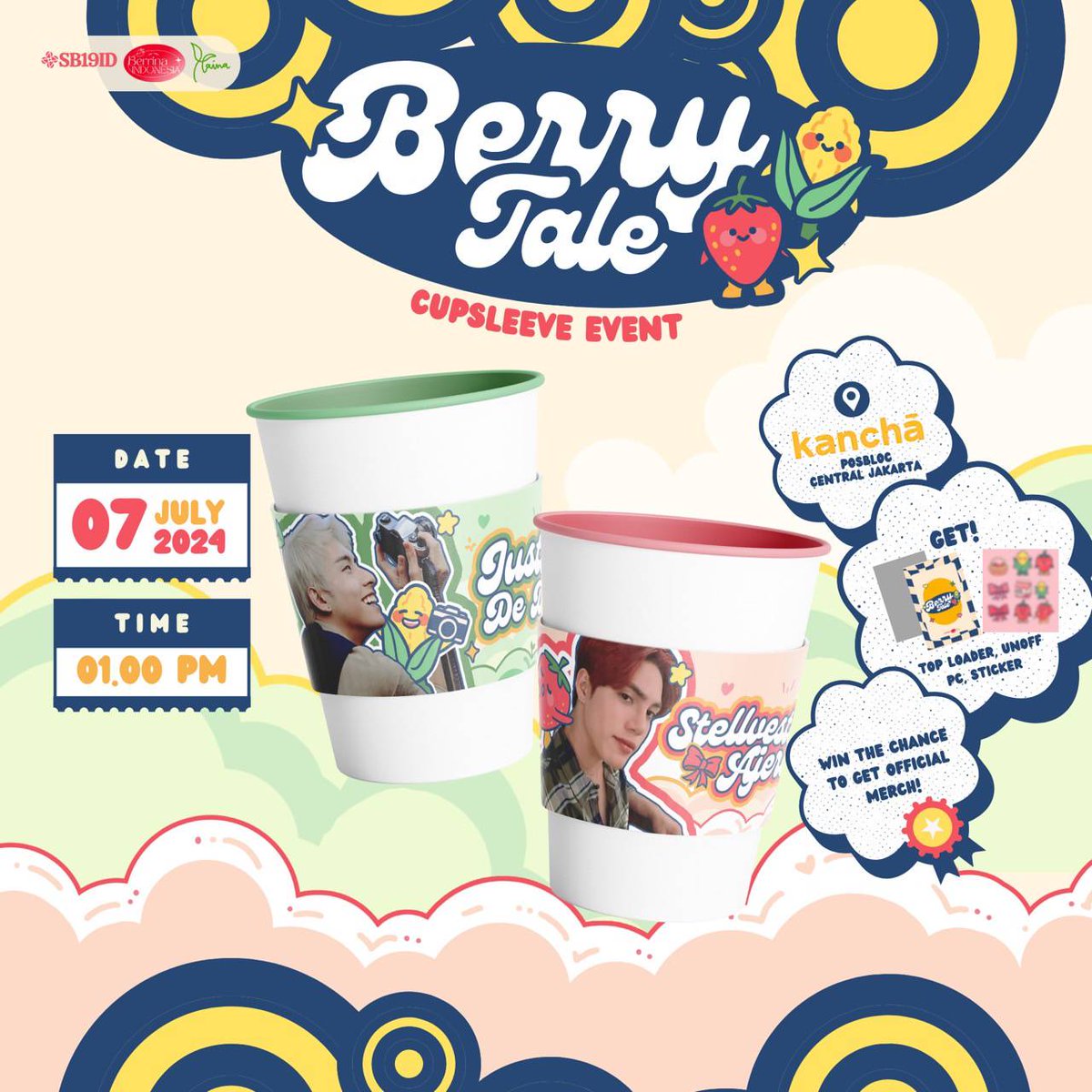SB19ID's tweet photo. Once upon a time, there's a room filled with imagination🧚🏻🗝

This is #ABerryTale for you, 
Stell and Justin Birthday Cupsleeve Event

📅 7th July 2024
⏰ 13.00 s/d 16.00 WIB
📍Kancha Posbloc, Central Jakarta, Indonesia

🚪 Reservation
https://t.co/sjeGXrYR1J

🌱Organized by 
@SB19ID x @BERRINA_ID x @justindedios_id
🎨Art & design by 
@kurosisiw @b2vtyspirit

Don't miss it!

#DirgahayuStell #Stell @stellajero_
#DirgahayuJustin #justin @justintdedios