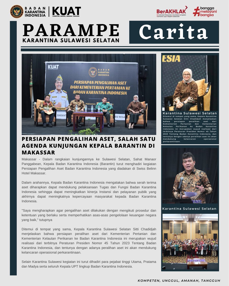 Persiapan Pengalihan Aset, Salah Satu Agenda Kunjungan Kepala Barantin Di Makassar
.
<a href="/BarantinRI/">Badan Karantina Indonesia</a> 
.
#karantinasulawesiselatan