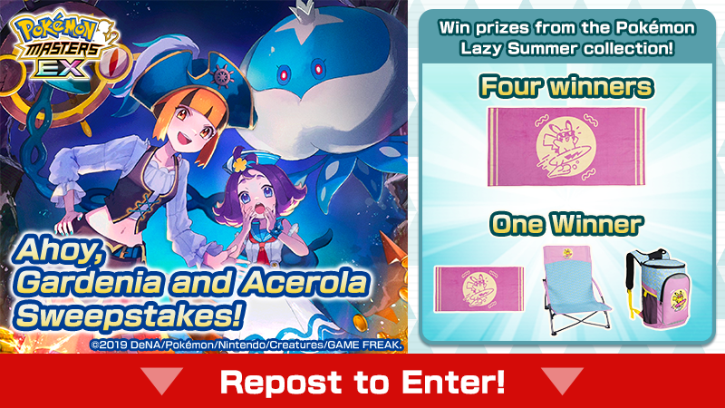Join Gardenia and Acerola in Story Event: Exciting Treasure Hunt debuting June 27 at 11:00 p.m. PDT! ✨

Want a cut of the loot? Then...
1. Follow <a href="/PokemonMasters/">Pokémon Masters EX</a>.
2. Repost this post.

Sweepstakes ends July 1 at 7:59 p.m. PDT.

Details:
bit.ly/3zfRzuY

#PokemonMasters