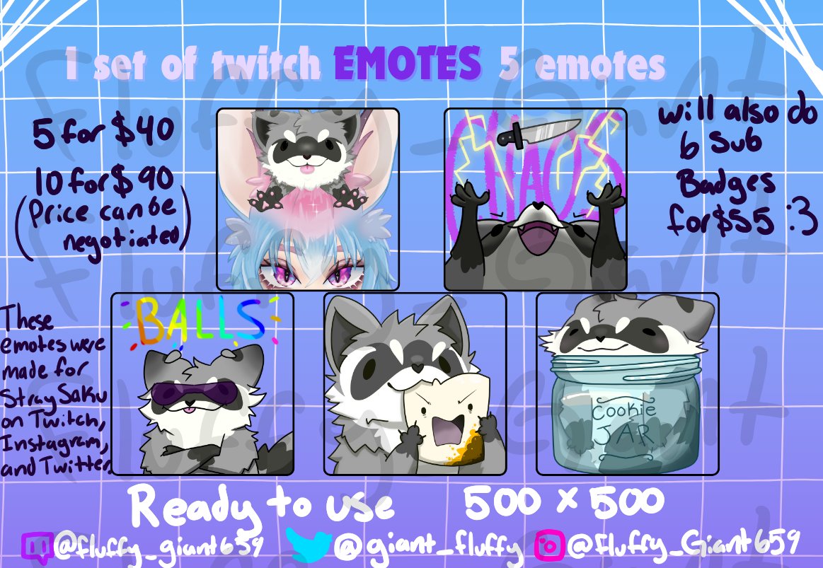 giant_fluffy's tweet image. To the few followers I may have, I am doing some commsions for emotes :) all deets in the first image
#emoteartist #raccoon #Commission