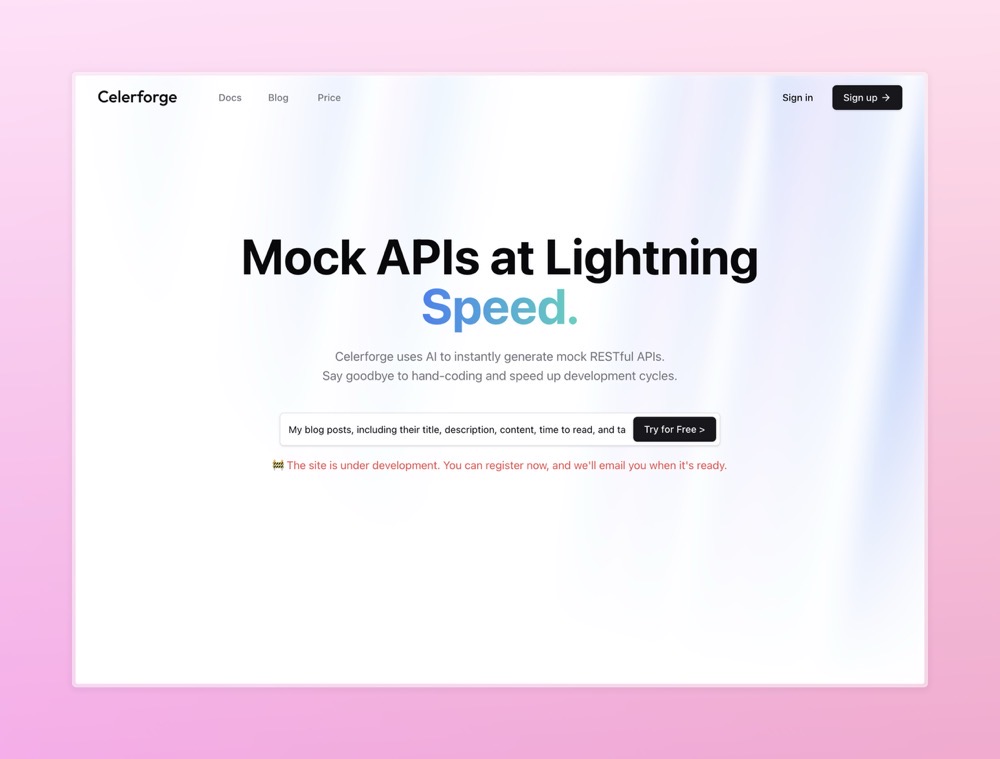 chaoying972's tweet image. I've started stable development of Celerforge, an AI-powered tool for rapidly creating mock RESTful APIs. Stay tuned for updates! celerforge.com #buildinpublic #Celerforge #MockAPI #AITool #DevTools
