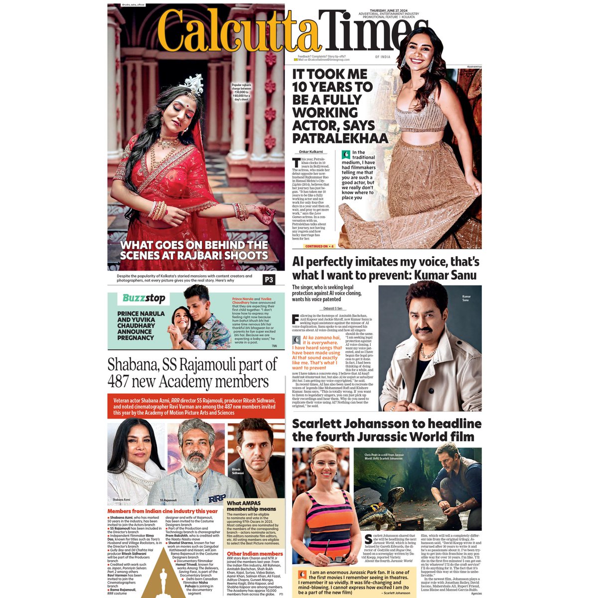 Calcutta_Times's tweet image. Today's CT 1:  What goes on behind the scenes at Rajbari shoots, Patralekhaa talks about her journey, not having any regrets and how lucky marriage has been for her, and more

Tap the link in our bio to read the edition:

#rajbarishoot #rajbari #kolkatarajbari #patralekhaa