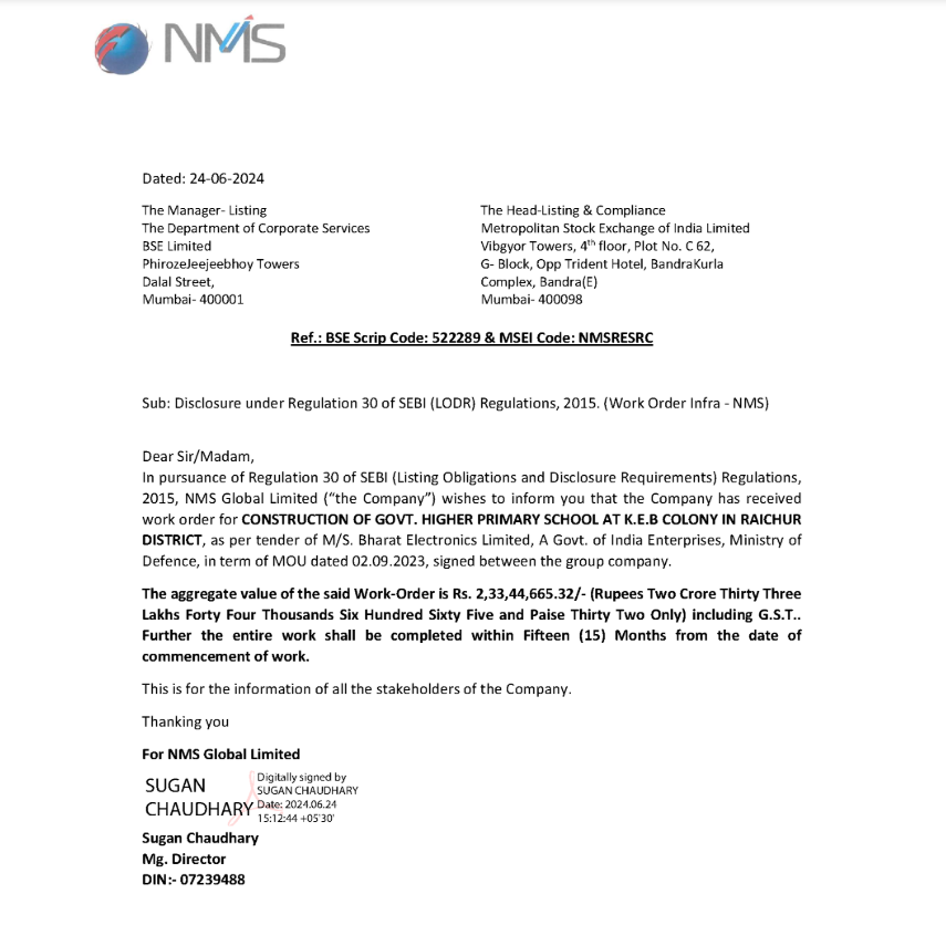 equityelephant's tweet photo. 🚀 NMS Global Ltd, a multibagger penny stock under ₹60, secures a new order worth ₹233.44 crore from Bharat Electronics! Exciting growth prospects for this micro-cap stock.
#NMSGlobal #PennyStocks #Multibagger #StockMarket #Investing
👍 Like and 🔁 Retweet to stay updated! https://t.co/nNrknvHSS3
