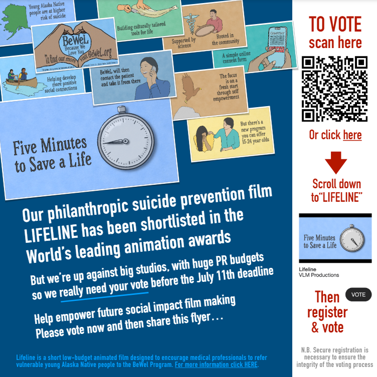 ericRpedersen's tweet photo. My @RANDCorporation colleagues' video, Lifeline, addresses suicide prevention among Alaska Native young people. It's been shortlisted as a Finalist for Social Impact in the Collision Awards competition. Check out the video and vote for it! https://t.co/oVQCTcIbT7 https://t.co/FbPY8nGpvo