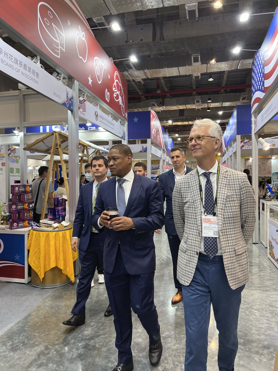 AIT Deputy Director Jeremy Cornforth, alongside USDA FAS Administrator Daniel Whitley, attended the Food Show to kick off the USA Pavilion, which features American agricultural products including dairy, meat, soybean, nuts, beverages, rice, potatoes, and snacks! <a href="/USDAForeignAg/">Foreign Ag Service</a>