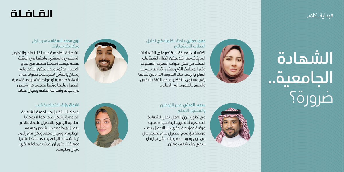 يتوافد في هذه الفترة خريجو الثانوية على مواقع الجامعات لخوض غمار التقديم والتنافس على مقاعد مختلف التخصصات الجامعية.

لكن السؤال هو ما أهمية الشهادة الجامعية اليوم؟ 

للاطلاع:
bit.ly/3xDLCaD
 
في #بداية_كلام، استطلعنا بعض الآراء حول ذلك، وناقشنا المؤهلات الأخرى المهمة