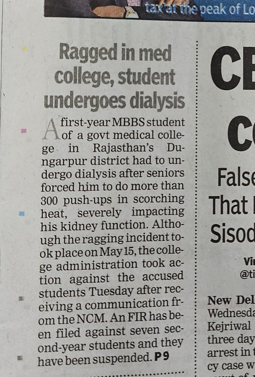 Really shameful news. You inhumane perpetrators don't deserve to be called as doctors! <a href="/MoHFW_INDIA/">Ministry of Health</a> <a href="/JPNadda/">Jagat Prakash Nadda</a> please take cognizance. If these seniors are guilty, they need to be punished appropriately 

#vivekjainpsm #medicalcollege #ragging