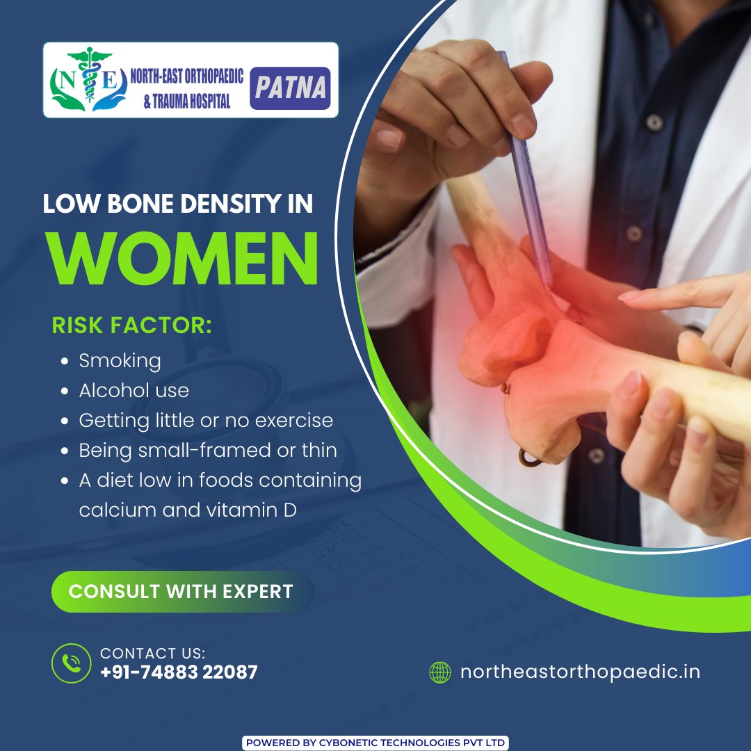 northorthopedic's tweet photo. 🦴 Concerned about #LowBoneDensity? Women, be aware of these risk factors: smoking, alcohol use, lack of exercise, being small-framed or thin, and a diet low in calcium and vitamin D.
☎+91-74883-22087
🌐https://t.co/6TA7Mq1QI2
#BoneHealth #WomenWellness #HealthyBones #VitaminD https://t.co/4aTn8m2hye