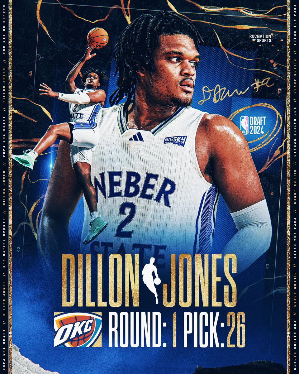 Roc Nation Sports (@rocnationsports) on Twitter photo Dreams to reality! Dillon Jones gets drafted by the <a href="/okcthunder/">OKC THUNDER</a> with the 26th overall pick in the NBA Draft! ๐ #RocFam #DraftNight #NBADraft Dreams to reality! Dillon Jones gets drafted by the <a href="/okcthunder/">OKC THUNDER</a> with the 26th overall pick in the NBA Draft! ๐ #RocFam #DraftNight #NBADraft