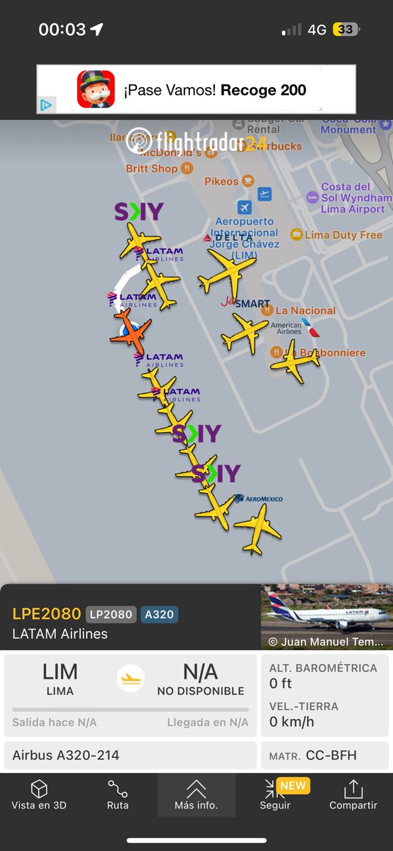 Sugashima's tweet photo. @CORPACOFICIAL y @AeroJorgeChavez #LAP otra vez… aquí el hermoso tráfico en tierra con aviones que aterrizaron más de 45 minutos esperando por una posición! 
@Latina_pe @RPPNoticias @IndecopiOficial @siemprelideres @canalN_ https://t.co/pM2VmnOTVO