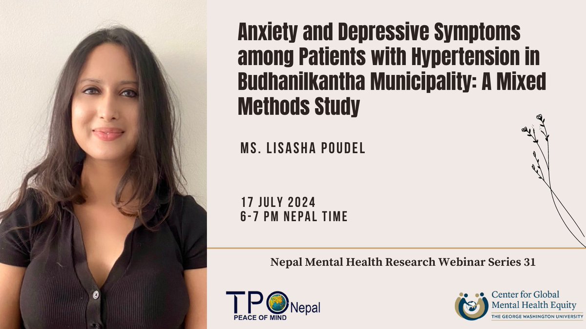 31st Webinar Series
We are back with our monthly #WebinarSeries. This time on, " Anxiety and Depressive Symptoms among Patients with Hypertension in Budhanilkantha Municipality: A Mixed Methods Study" and our speaker is Lisasha Poudel
07/17/2024
6-7 PM NPT
docs.google.com/forms/d/e/1FAI…