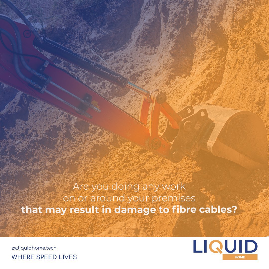 liquidhomezim's tweet photo. Help us avoid the loss of internet service caused by the damage of fibre cables during renovations by notifying us before working on your projects. Please do report any work being done in your area that might result in our cables being damaged.

Any faults arising from damaged cables due to projects on or around your premises will require more than 48 hours to resolve.

Email us today at zw-maintenance@liquid.tech or call us today at 08677 123 123 #LiquidHome #Wherespeedlives