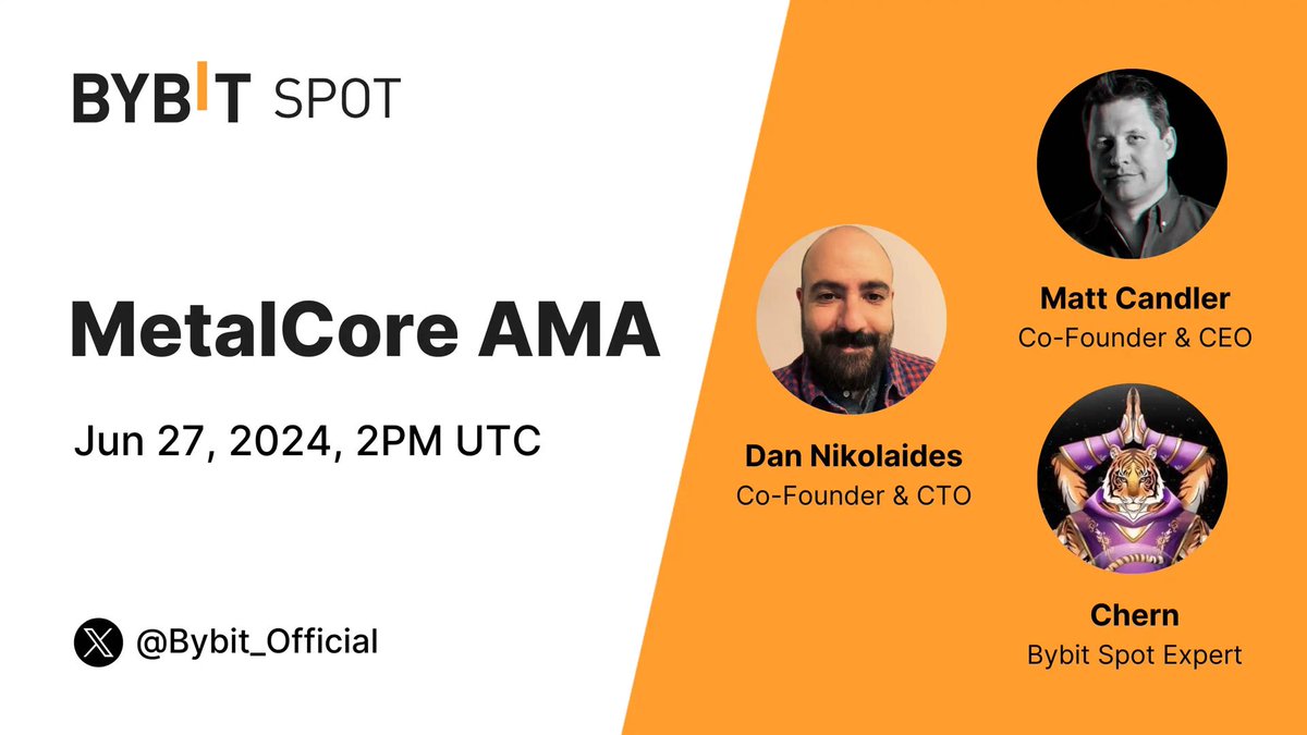 🔥 Bybit x <a href="/playmetalcore/">METALCORE | Let's #PlayMetalCore!</a>  X Spaces AMA!  

💯 Are you ready to learn more about MetalCore?  

📆  Join our X Spaces AMA on Jun 27, 2024, 2PM UTC  

🎁 Stand a chance to win some $MCG rewards! - 
i.bybit.com/6IabQeZ