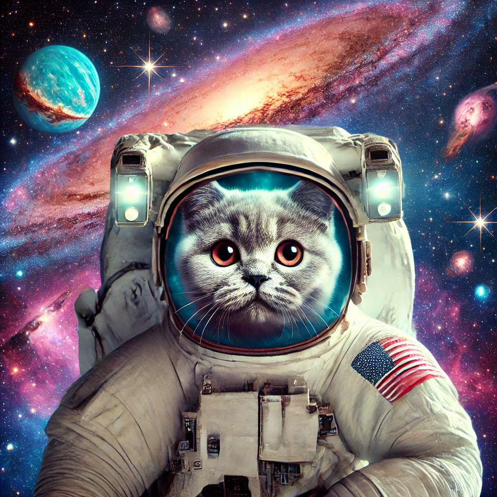 SpaceCatAw's tweet photo. Space Cat floats through the cosmos, proving that curiosity knows no bounds. Who says cats can't be astronauts? 🚀🐱 #CuriousCat #SpaceTravel https://t.co/Sh67KyPkF1
