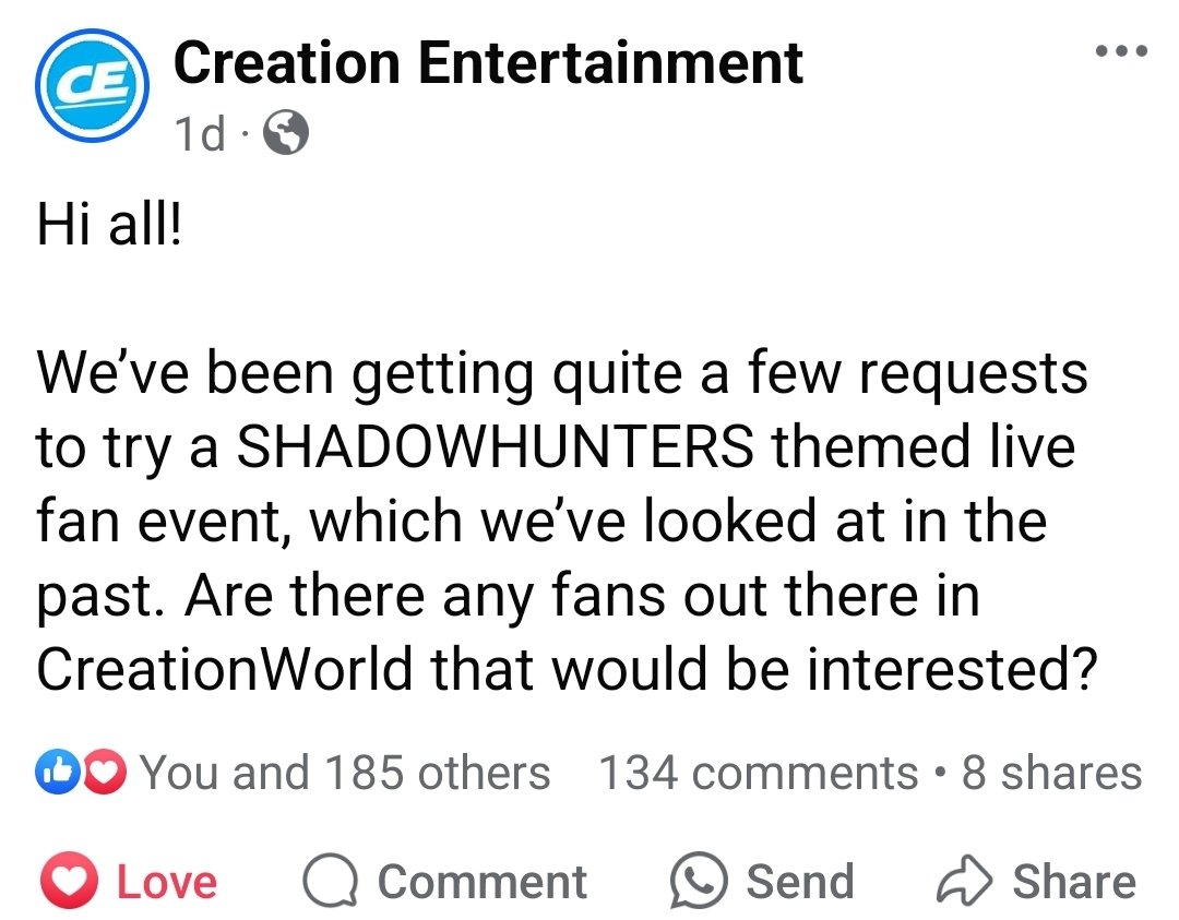 AkenishaC's tweet photo. A friend went 2 a SPN con in March that this co organized &amp; said it was 10/10. Maybe we can get a legit #Shadowhunters con! @shadowcally @BasicShadowStuf #Malec https://t.co/S6REqfro1S