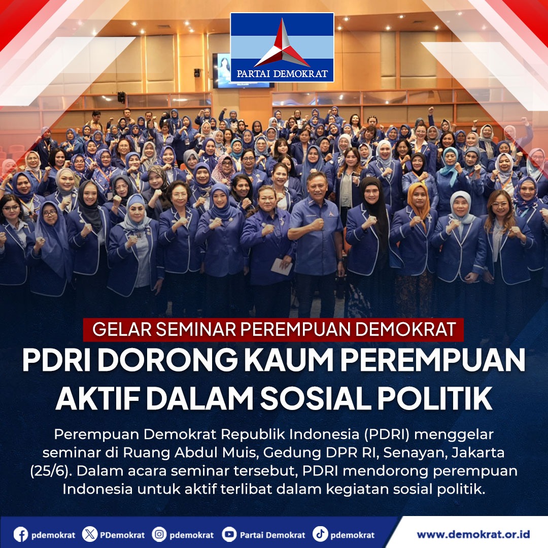 JatimDemokrat's tweet photo. Sahabat Demokrat, Perempuan Demokrat Republik Indonesia (PDRI) menggelar seminar di Ruang Abdul Muis, Gedung DPR RI, Senayan, Jakarta (25/6).
.
Dalam acara seminar tersebut, PDRI mendorong perempuan Indonesia untuk aktif terlibat dalam kegiatan sosial politik.

#PDRI 
#pdemokrat https://t.co/g8cmQabddg