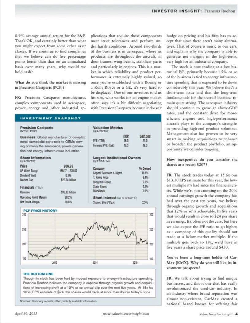 F_Compounders's tweet image. Francois had returned 15.7% annually since 1993. 

Here is a Value Investor Insight interview he did. 

He goes into 3 of his investments