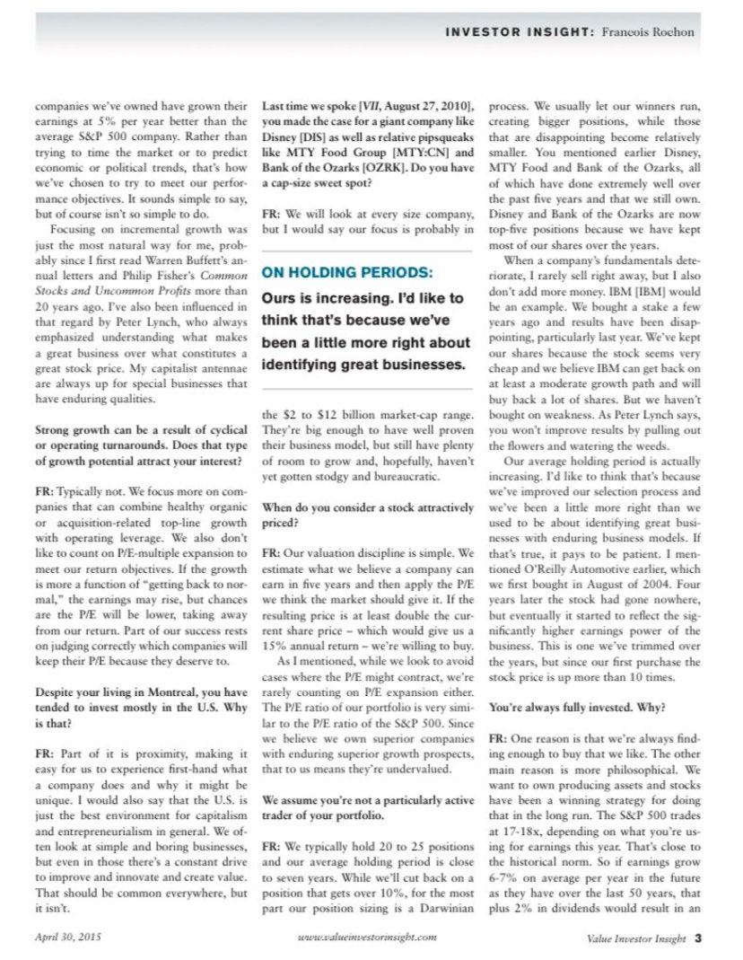 F_Compounders's tweet image. Francois had returned 15.7% annually since 1993. 

Here is a Value Investor Insight interview he did. 

He goes into 3 of his investments