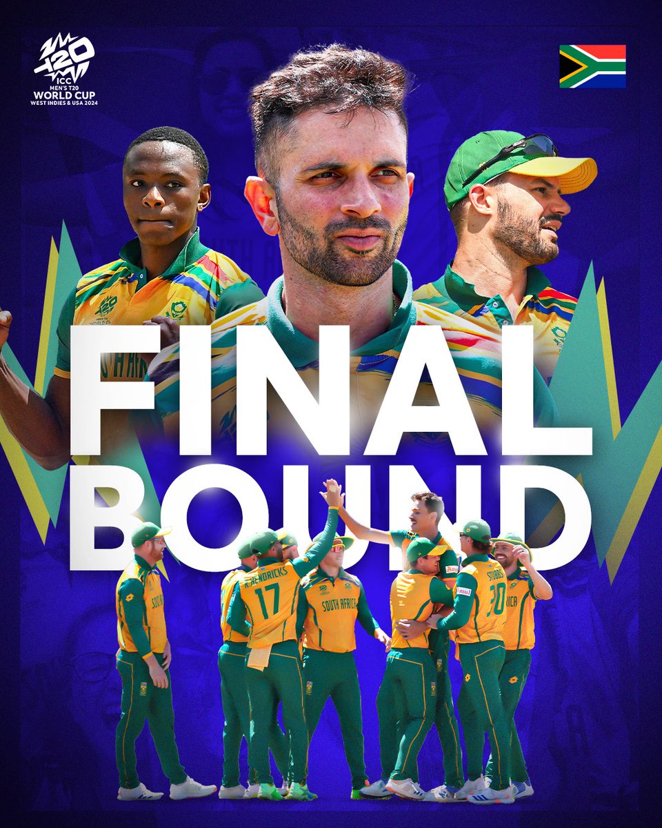🟡🟢 FINAL BOUND | #SAvAFG

The dream continues, South Africa! ✨🇿🇦🚀

📖 For the first time in history, the Proteas are through to the ICC T20 World Cup Final. See you in Barbados! 🏟️

#WozaNawe #BePartOfIt
#OutOfThisWorld #T20WorldCup