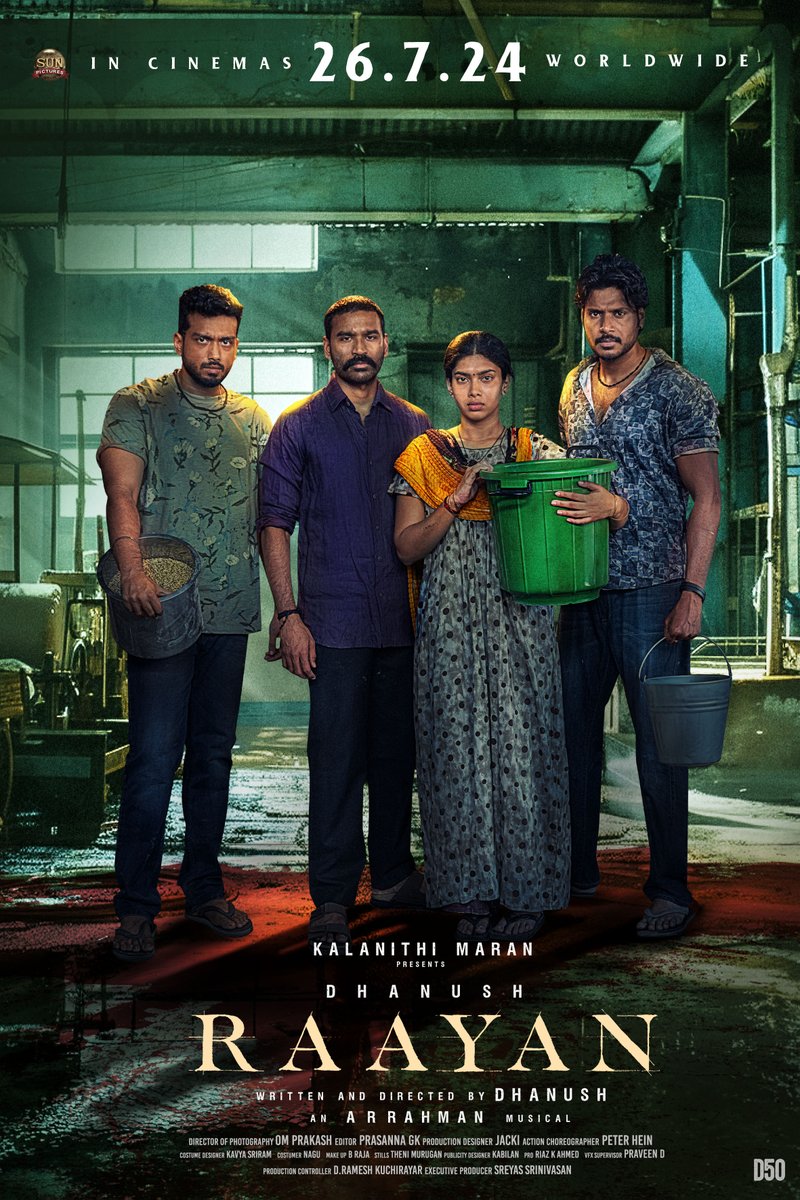 B_RAJA_'s tweet photo. ராயனும் வருவான் தீயா! 🔥

#Raayan in cinemas from July 26 💥

@dhanushkraja @arrahman @iam_SJSuryah @selvaraghavan @kalidas700 @sundeepkishan @prakashraaj @officialdushara @Aparnabal  @omdop @editor_prasanna  @jacki_art @kavya_sriram @kabilanchelliah @theSreyas #RaayanFromJuly26 https://t.co/3yN0FsEmXV