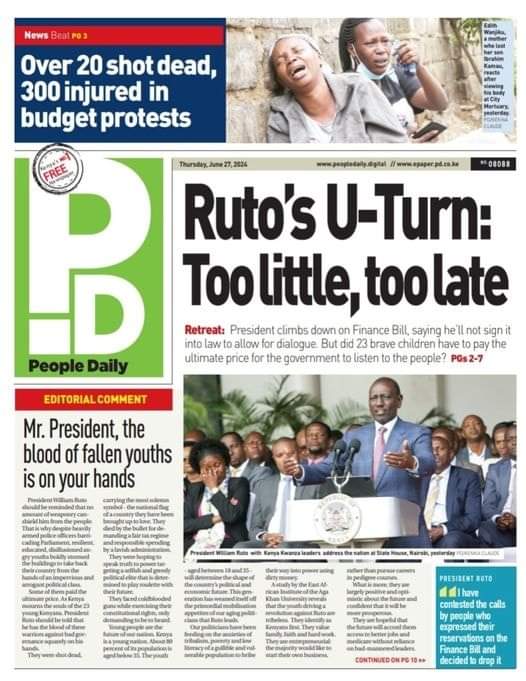 KeDiasporaMedia's tweet image. Today&apos;s headlines #mombasaroad #NairobiCBD #Shocking #wego #kigen #theyesmps #rejectsfinancebill2024 #trap #southmugirango #Bolivia