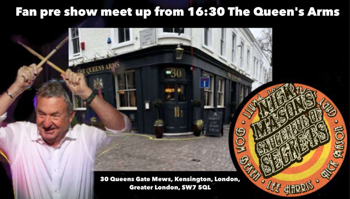 This Saturday sees <a href="/pinkfloyd/">Pink Floyd</a> <a href="/NMSOSOfficial/">Nick Mason's Saucerful Of Secrets (official)</a> play the <a href="/RoyalAlbertHall/">Royal Albert Hall</a> London this Saturday. Join us for a pre show meet up at 16:30 pm. Book on line or there is standing room outside!

thequeensarmskensington.co.uk/onlinebookingf…