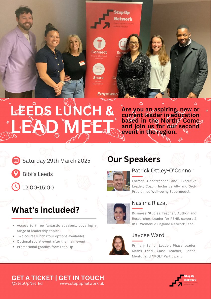 Ben (@mrbhobbis) on Twitter photo I’m looking forward to our <a href="/StepUpNet_Ed/">Step Up Network CIC</a> North Lunch and Lead Meet in Leeds this year.
Pleased to confirm that <a href="/ottleyoconnor/">Patrick Ottley-O'Connor</a> <a href="/NSRiazat/">Dr Nasima Riazat</a> and <a href="/Miss_Ward1/">Miss Ward</a> will be presenting/speaking.
Ticket price includes a meal and much more.
Hopefully you can join us!
eventbrite.co.uk/e/step-up-nort… I’m looking forward to our <a href="/StepUpNet_Ed/">Step Up Network CIC</a> North Lunch and Lead Meet in Leeds this year.
Pleased to confirm that <a href="/ottleyoconnor/">Patrick Ottley-O'Connor</a> <a href="/NSRiazat/">Dr Nasima Riazat</a> and <a href="/Miss_Ward1/">Miss Ward</a> will be presenting/speaking.
Ticket price includes a meal and much more.
Hopefully you can join us!
eventbrite.co.uk/e/step-up-nort…