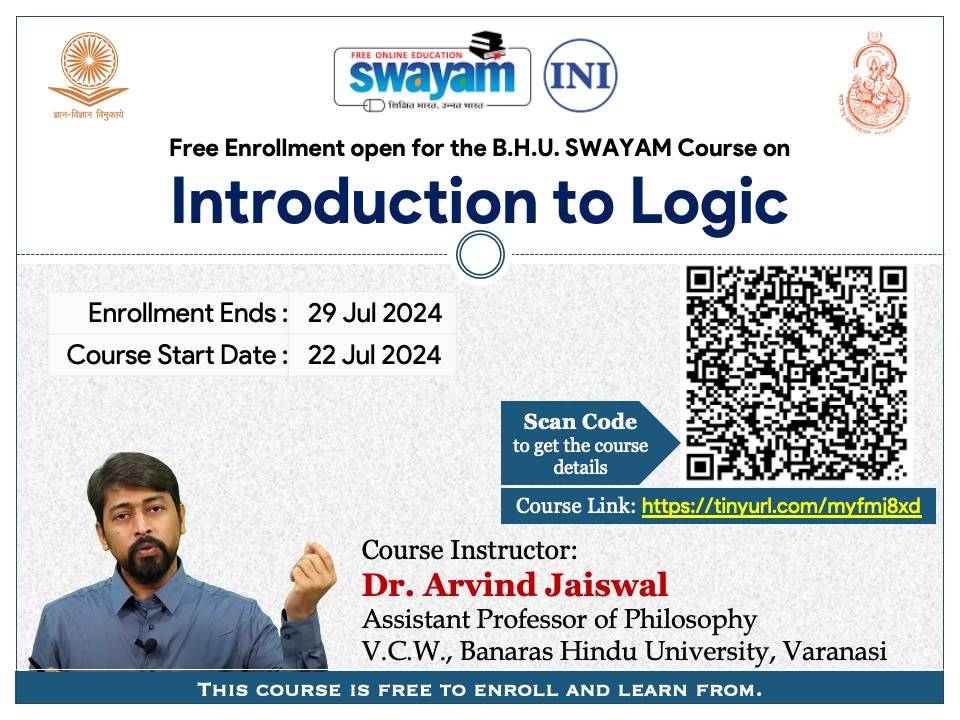 bhupro's tweet photo. How would one distinguish correct from incorrect reasoning? Are you aware of the techniques of logical reasoning? This course may help. 

Register now to join “Introduction to Logic” course designed by Dr. Arvind Jaiswal, Vasanta College for Women. 

Link:
https://t.co/ZaJXyIdUP2 https://t.co/SwEV3fsHno