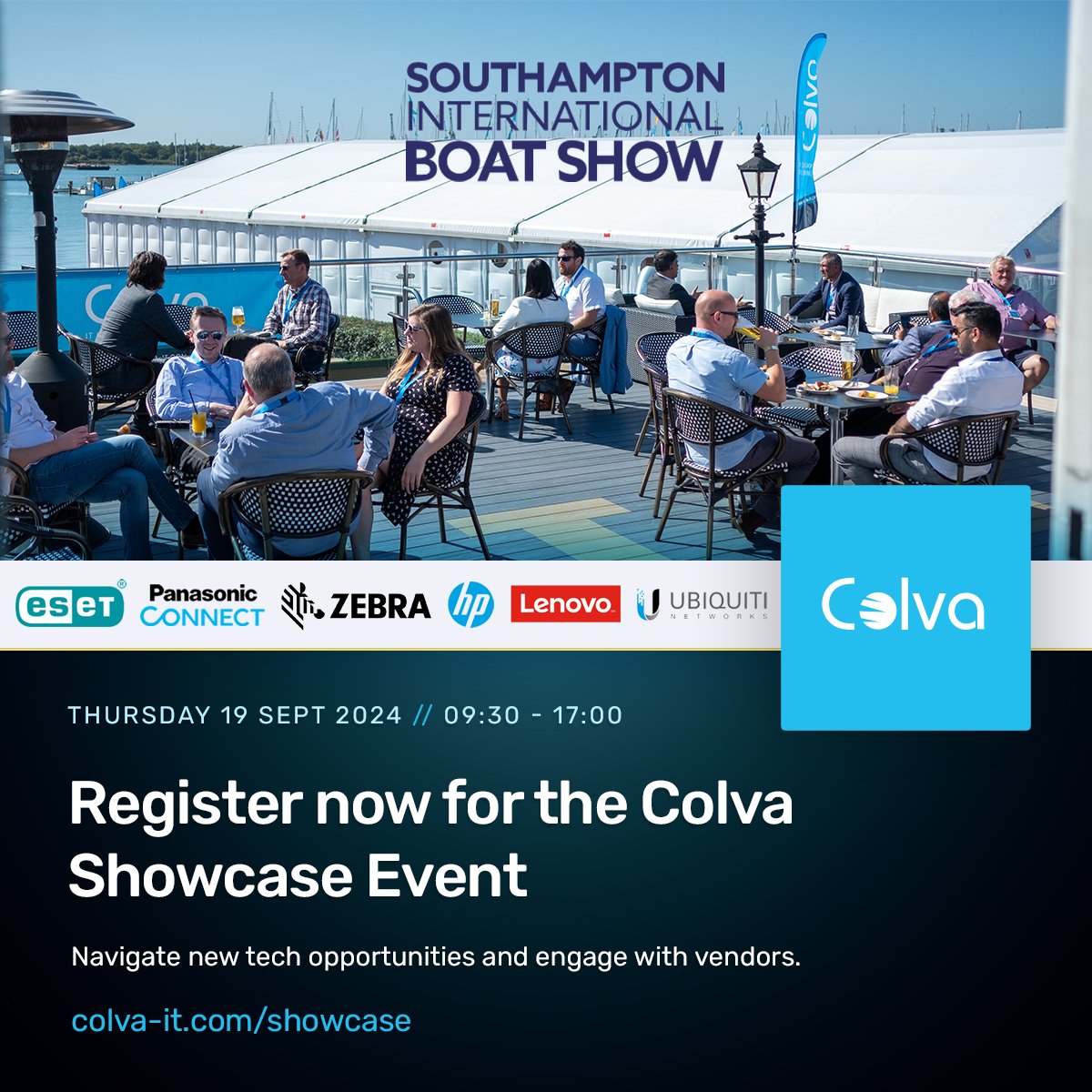 ColvaLtd's tweet photo. Drop anchor and navigate new tech opportunities at the Colva Showcase Event on 19th September. 🛥️  Enjoy the luxurious setting of the Quayside Club Waterfront Lounge.
🎫 Reserve your ticket here: https://t.co/jclJMNBAqX #SIBS4 https://t.co/6pLik1fg9m