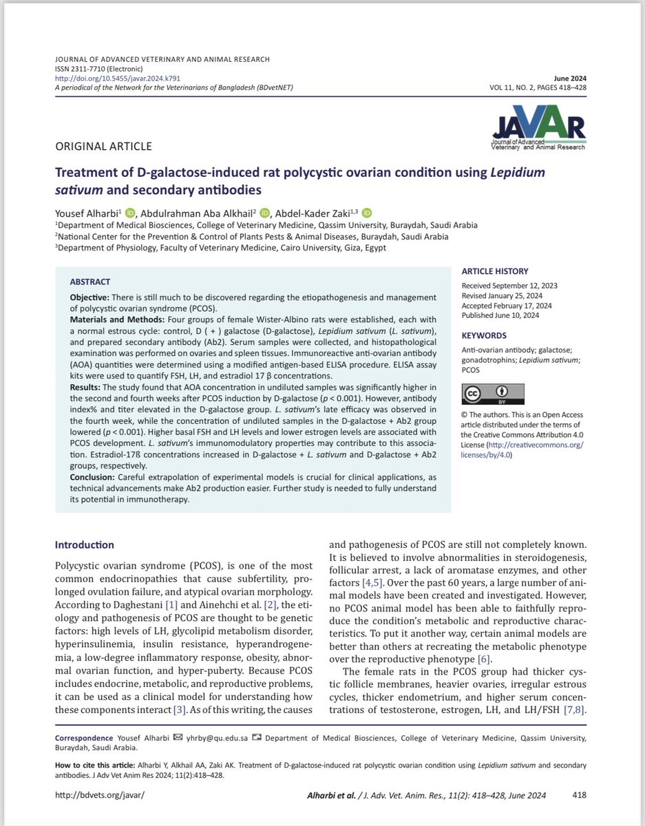 d__8000's tweet photo. بفضل الله وتوفيقه، تم نشر بحث علمي جديد في مجلة #JAVAR بعنوان
Treatment of D-galactose-induced rat polycystic ovarian condition using Lepidiumsativum and secondary antibodies
رابط البحث https://t.co/KTZPjJvGNY
اللهم إجعله علمًا نافع ينتفع به
#Projects #research #zoology #science https://t.co/HslI1SURiC