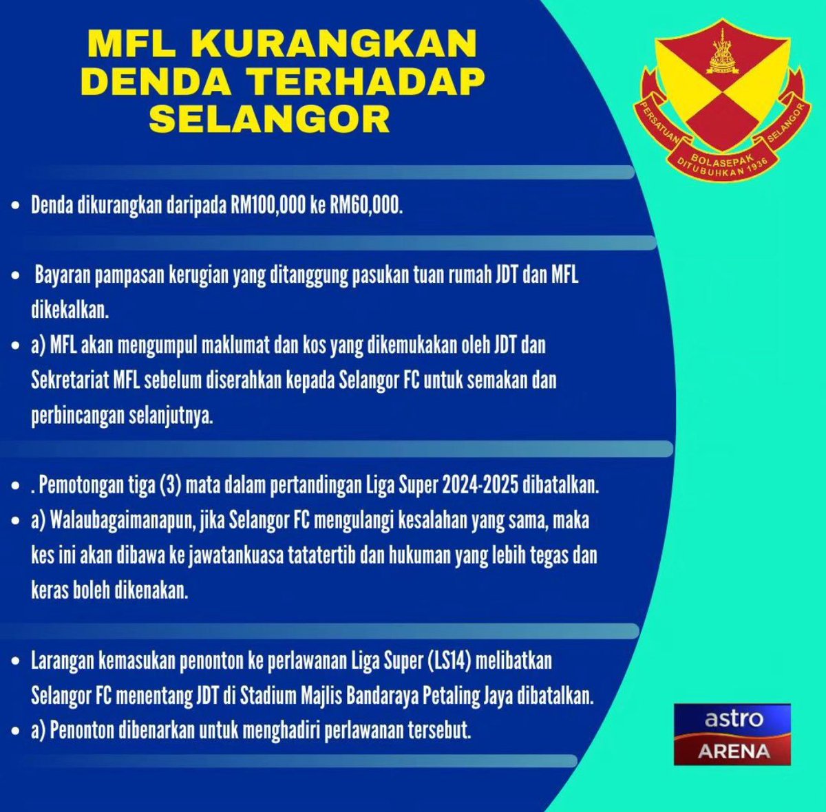 fnasrom's tweet photo. MFL terima teguran / titah Sultan Selangor. Keputusan dari ahli Lembaga Pengarah MFL drastik &amp; tak memerlukan tempoh 3-4 minggu bersidang. https://t.co/8yszVH9dwO