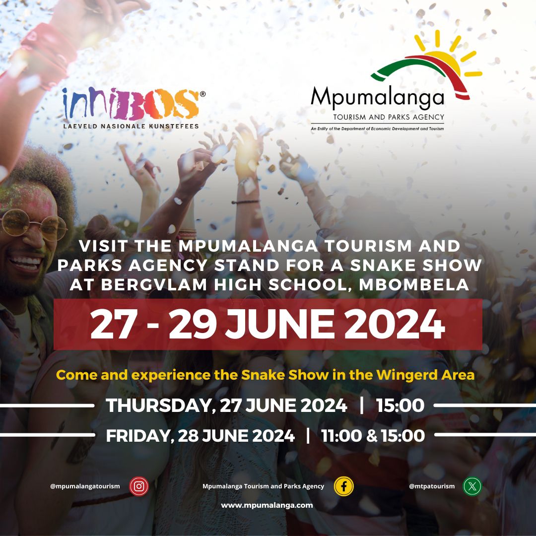 Mtpatourism's tweet photo. Are you ready for excitement at Innibos today? Be sure not to miss the snake show by Lowveld Venom Supplies at the MTPA stand.  The African Rock Python, Boomslang, Snouted Cobra and the Puff Adder are ready to meet you!!!! #DiscoverMpumalanga  #SnakeShow https://t.co/JJuxbZp3eZ