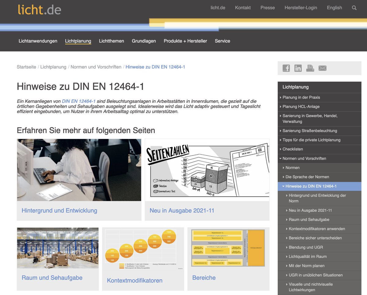 licht_de's tweet photo. Neu auf https://t.co/7kG4K5s69l: Hinweise zu #DIN EN 12464-1. Auf 14 Seiten finden Lichtplanende viele Tipps für ihre tägliche Arbeit mit der Norm, etwa #Kontextmodifikatoren, #Lichtqualität und der Umgang mit #UGR in unüblichen Situationen. https://t.co/WShDOJKrCd https://t.co/Z5lXQ9MVyd