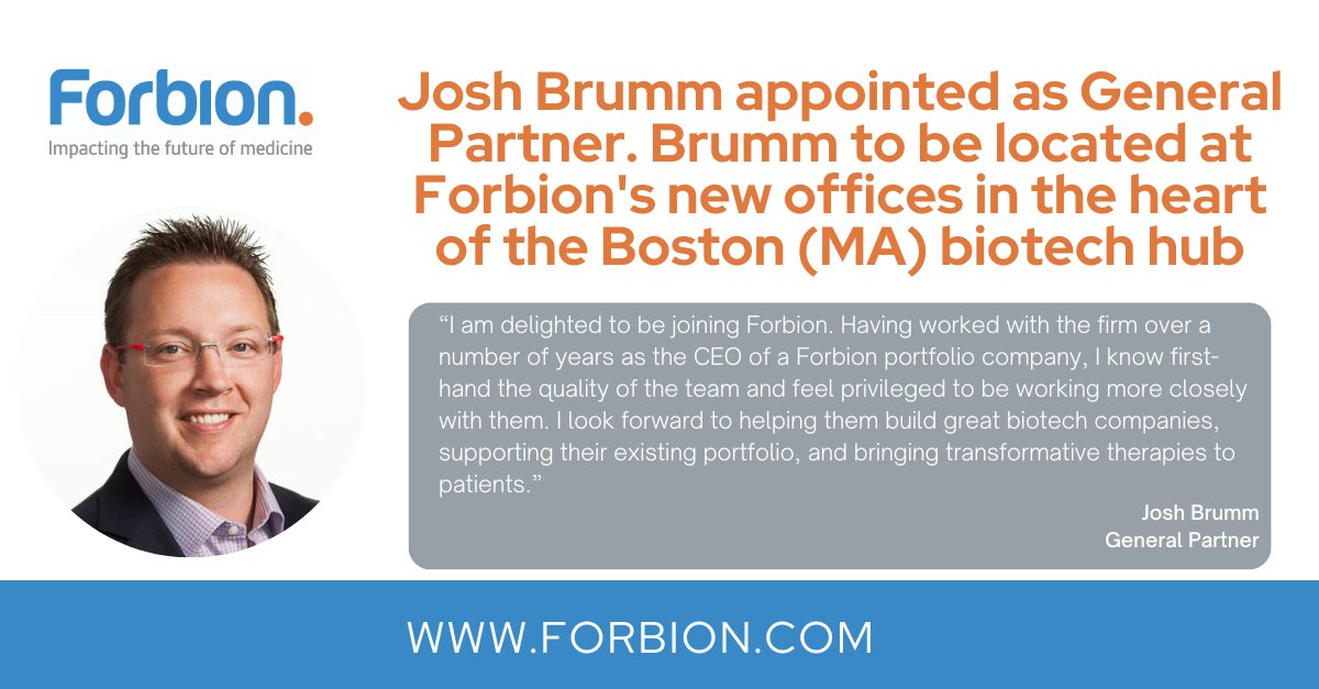 Join us in welcoming Josh Brumm, our newest General Partner! forbion.com/en/news/forbio… #appointment #lifesciences #biotech