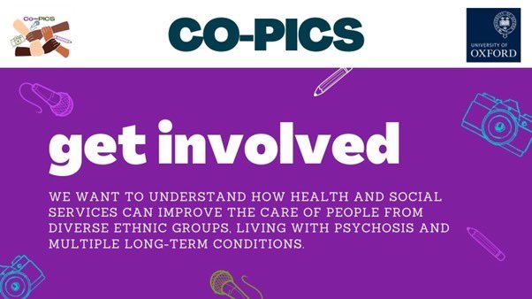 🔍 Do you have lived experience of psychosis and multiple long-term conditions and come from an ethnically diverse background? The new NIHR-funded Co-PICS study aims to improve health care for those affected. 
📢 For more info on the project, visit: psych.ox.ac.uk/research/chime…