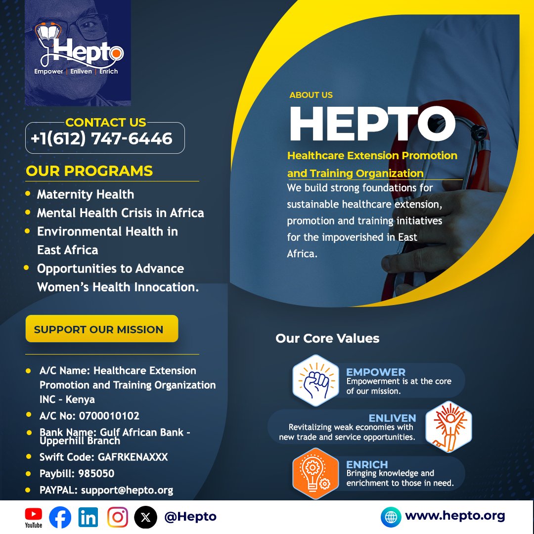 HeptoOrg's tweet photo. HEPTO: We are committed to improving health and well-being through various programs, including Maternity Health, addressing the Mental Health Crisis in Africa, and promoting Environmental Health in East Africa. 
#HealthcareInnovation  #mentalhealth https://t.co/JCJcM0UEft
